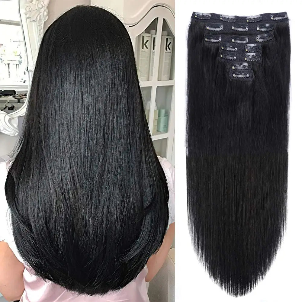 Straight Human Hair Clip in Hair Extensions  100% Unprocessed Full Head Brazilian Virgin Hair Natural Black Color 8Pcs With 120G