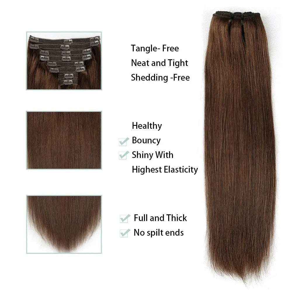 Straight Human Hair Clip in Hair Extensions  100% Unprocessed Full Head Brazilian Virgin Hair Natural Black Color 8Pcs With 120G