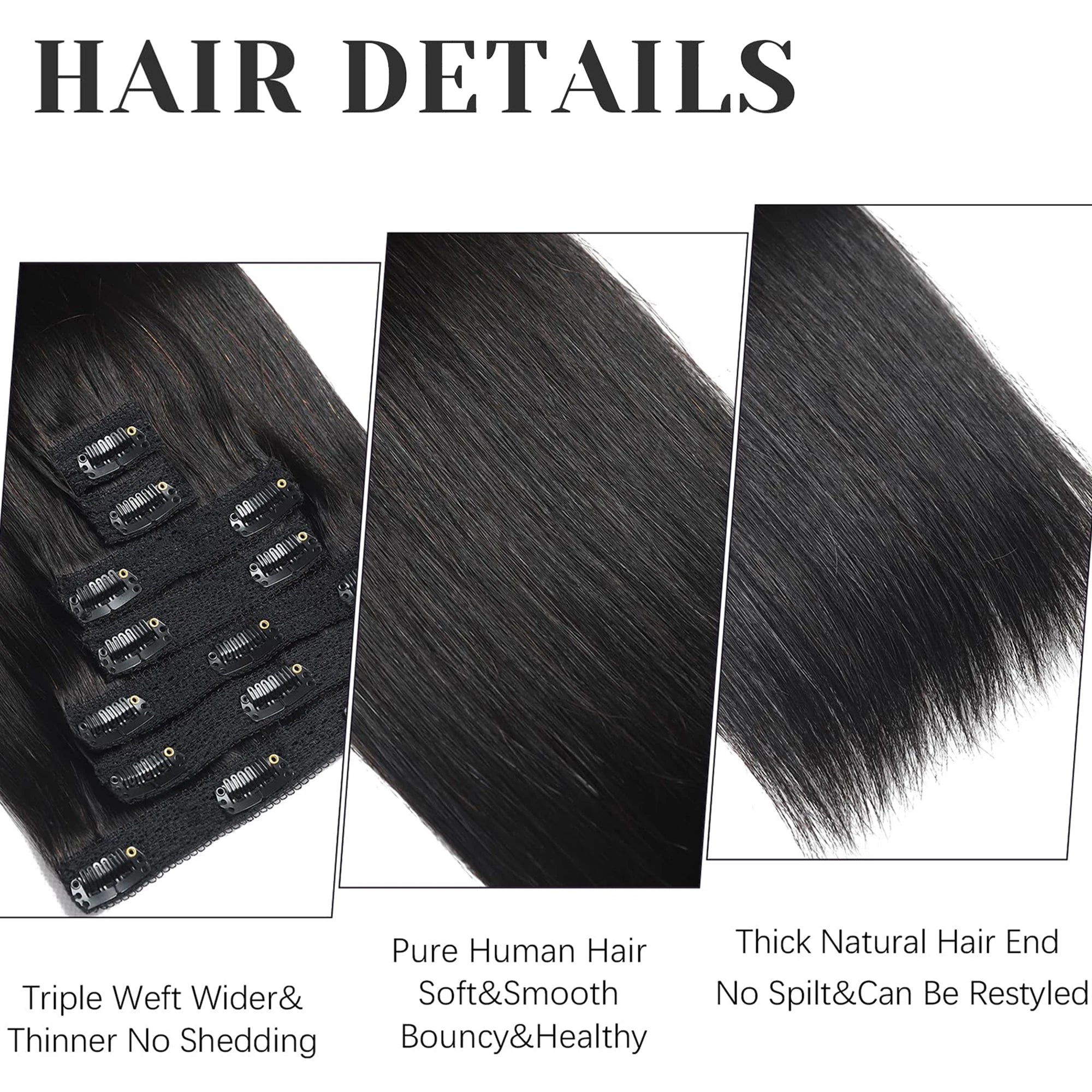 Straight Human Hair Clip in Hair Extensions  100% Unprocessed Full Head Brazilian Virgin Hair Natural Black Color 8Pcs With 120G