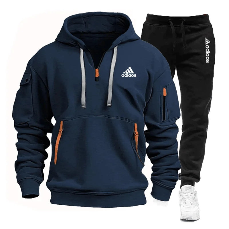 Men's Multi Pocket Zipper Sportswear And Pants Set, Casual Sportswear, Running Suit, Spring And Autumn Hooded Two-Piece Set2024