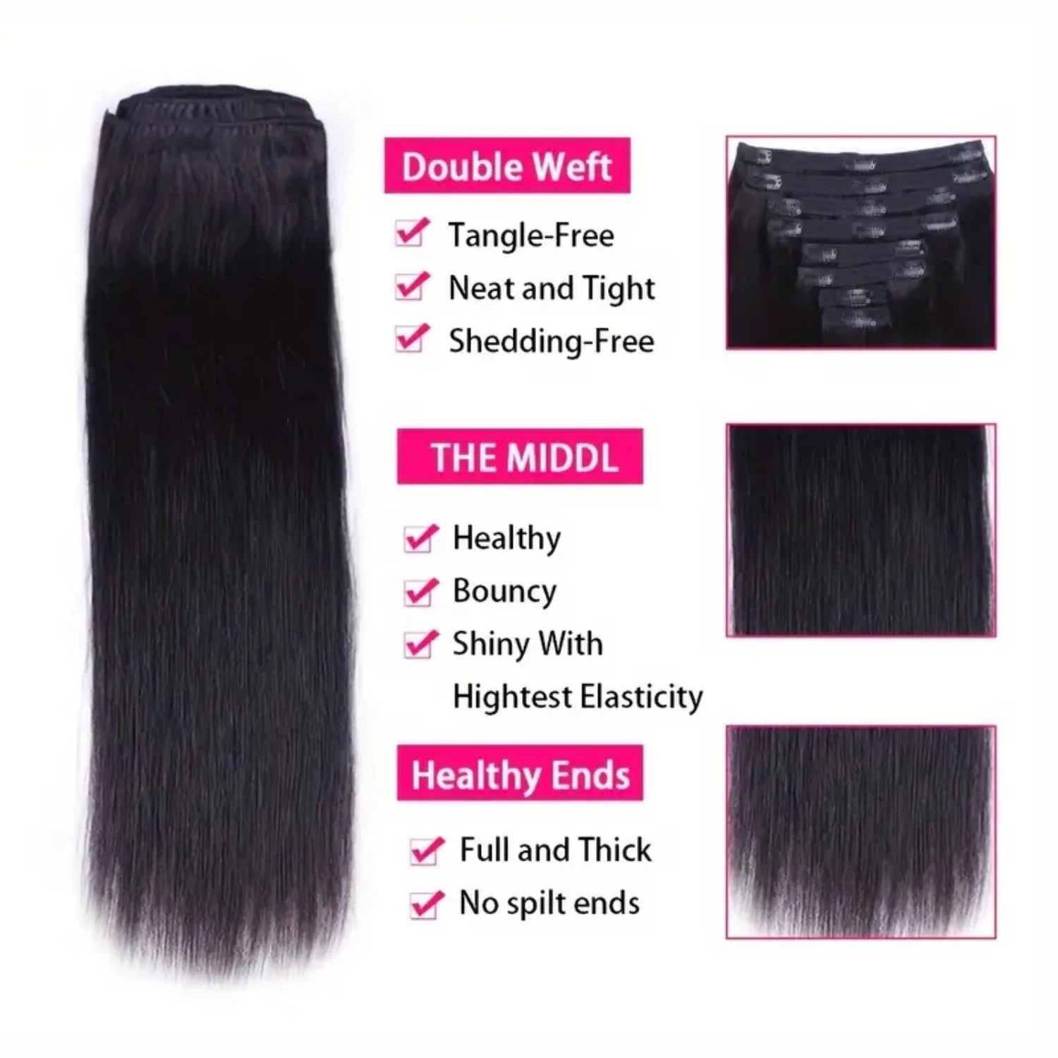 Clip In Hair Extensions Human Hair Brazilian Straight Clip In Natural Black Color Clip Ins Remy Hair 20 22 24 26 Inch For Women