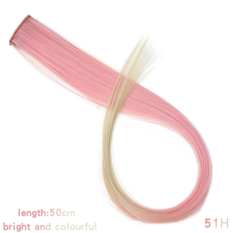 LUPU 22 Inch Synthetic Colored Highlight Hair Extensions Rainbow Long Straight Hairpieces for Women Kids Girls Purple Pink Blue