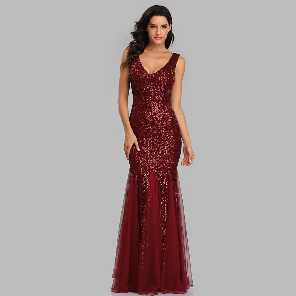 V-Neck Mermaid Dress with Shawl, Long Formal Prom Party Gown, Sequins Sleeveless, Sexy Evening Dress, Plus Size