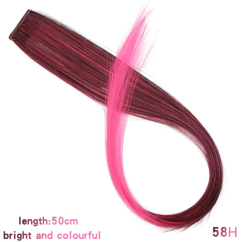 LUPU 22 Inch Synthetic Colored Highlight Hair Extensions Rainbow Long Straight Hairpieces for Women Kids Girls Purple Pink Blue