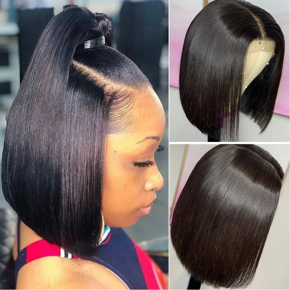 Bone Straight Short Bob Wigs Glueless Lace Front Human Hair Wigs 13x4 HD Transparent Lace Frontal Wig for Women Pre Plucked 180%