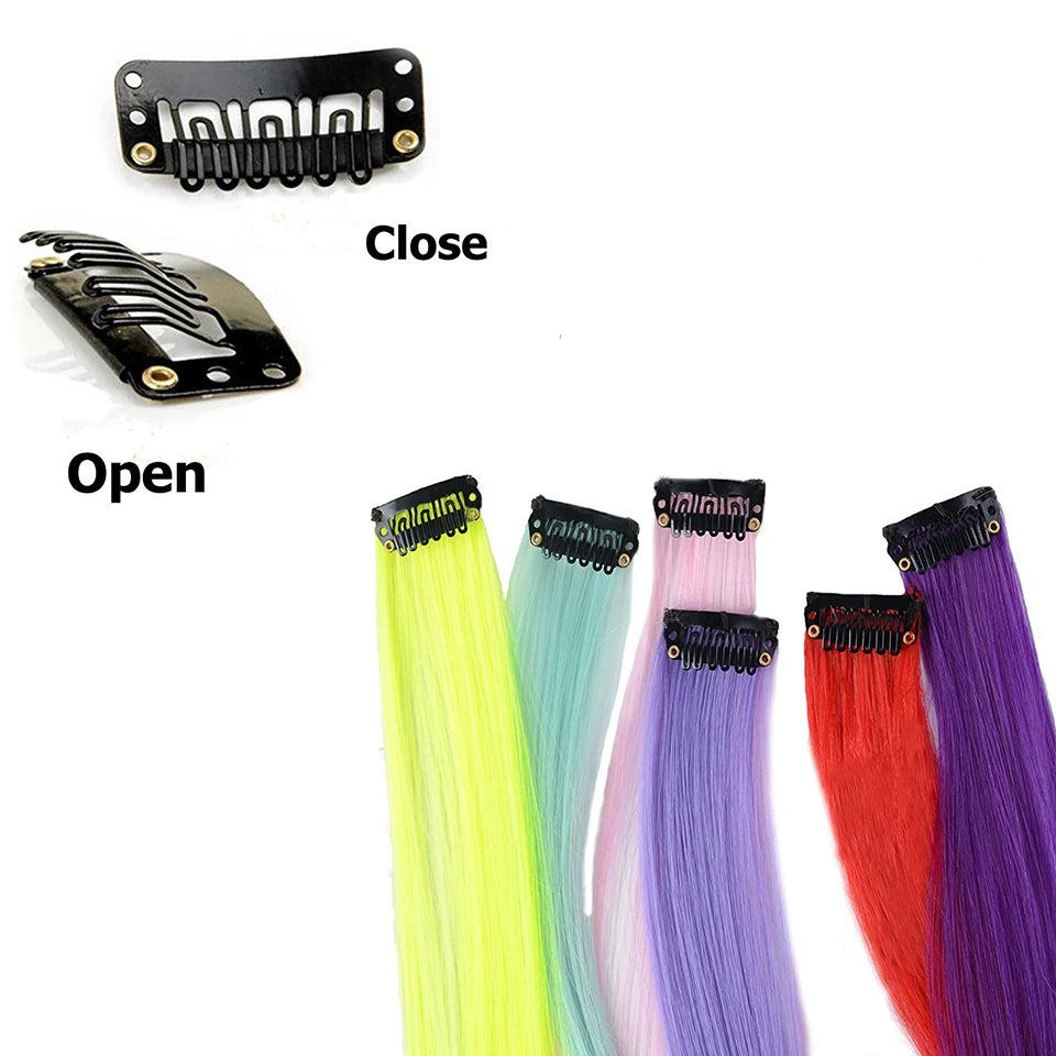 Lupu Synthetic 22 Inch Strands Of Hair On Hairpins Long Straight Hair Extension Colorful Hair Clip Girl Natural Rainbow Hair