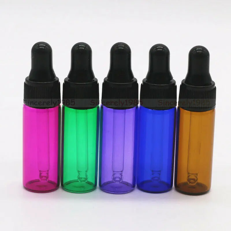 10X 1ml 2ml 3ml 5ml MIX 10 Colors Glass Dropper Bottle Refillable Portable Essential Oils Sample Vials Perfume Pipette Bottles