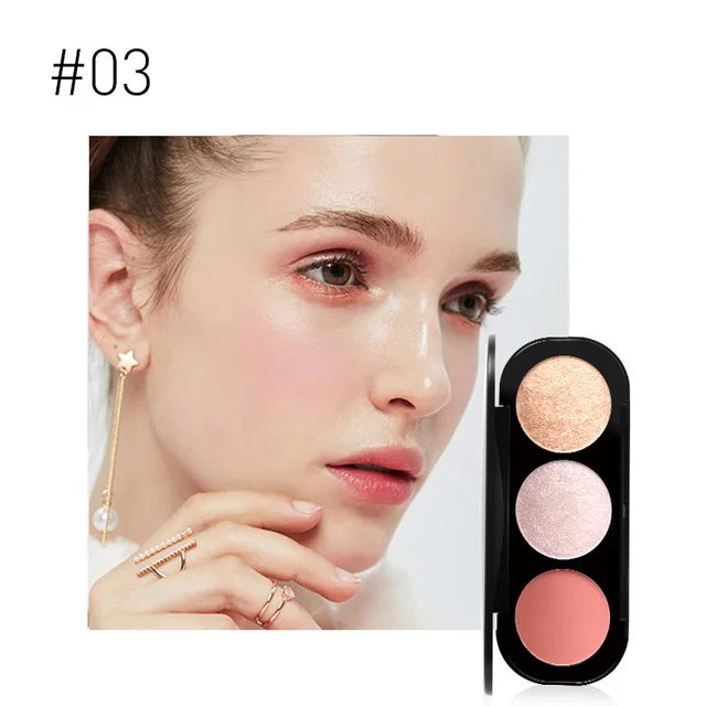 Focallure Wholesale Blusher&Highlighter Palette 3 Colors Luxury Face Contour Bronzer Makeup Set Soft Ultra Fine Powder Blusher