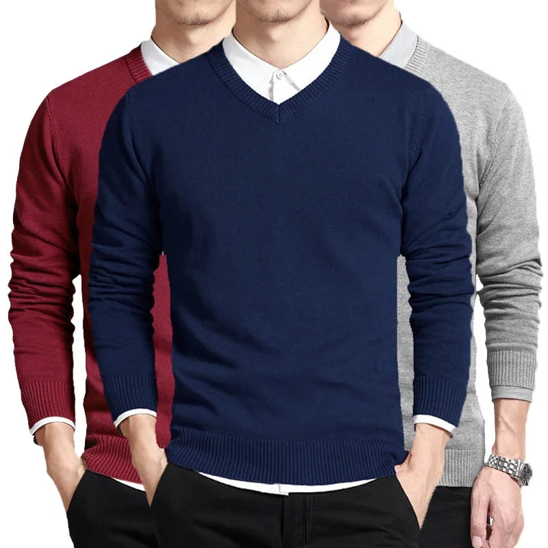 Cotton Sweater Men Long Sleeve Pullovers Outwear Man V Neck Male Sweaters Fashion Brand Loose Fit Knitting Clothing Korean Style