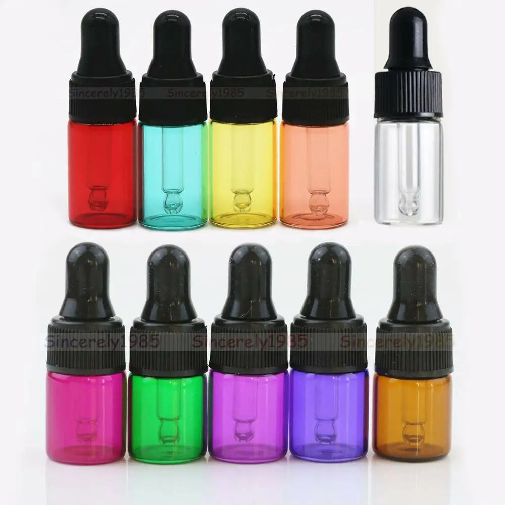 10X 1ml 2ml 3ml 5ml MIX 10 Colors Glass Dropper Bottle Refillable Portable Essential Oils Sample Vials Perfume Pipette Bottles