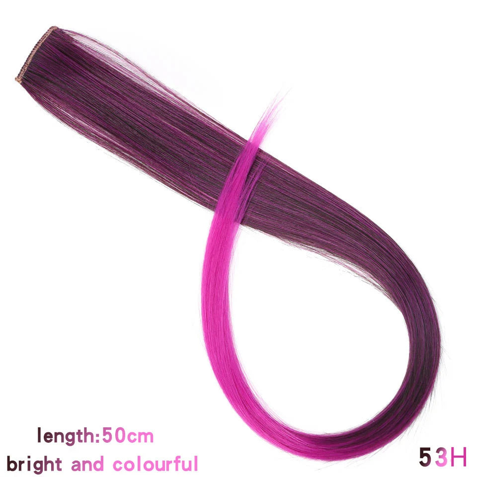 LUPU 22 Inch Synthetic Colored Highlight Hair Extensions Rainbow Long Straight Hairpieces for Women Kids Girls Purple Pink Blue