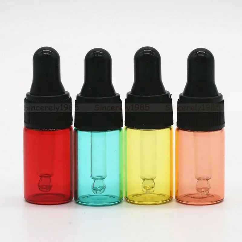 10X 1ml 2ml 3ml 5ml MIX 10 Colors Glass Dropper Bottle Refillable Portable Essential Oils Sample Vials Perfume Pipette Bottles