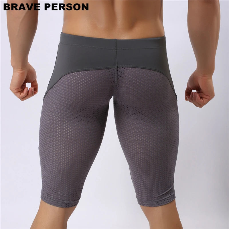 BRAVE PERSON Summer Style Shorts Breathable Mesh Men Tight Beach Shorts Men Multifunction Knee Length Board Shorts Beach Wear