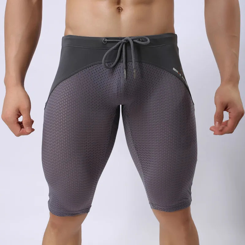 BRAVE PERSON Summer Style Shorts Breathable Mesh Men Tight Beach Shorts Men Multifunction Knee Length Board Shorts Beach Wear