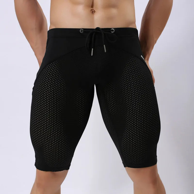 BRAVE PERSON Summer Style Shorts Breathable Mesh Men Tight Beach Shorts Men Multifunction Knee Length Board Shorts Beach Wear