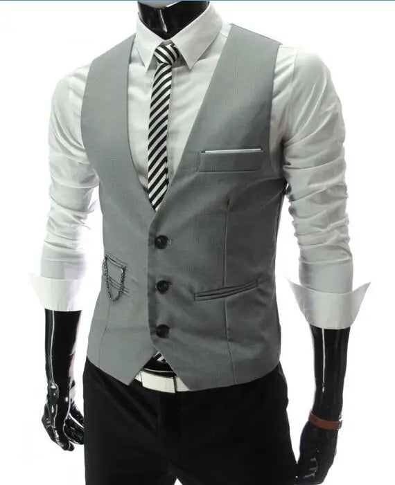 2024 New Grey Dress Vests Slim Fit Mens Suit Vest Casual Sleeveless Waistcoat Gilet Homme Formal Business Jacket Male