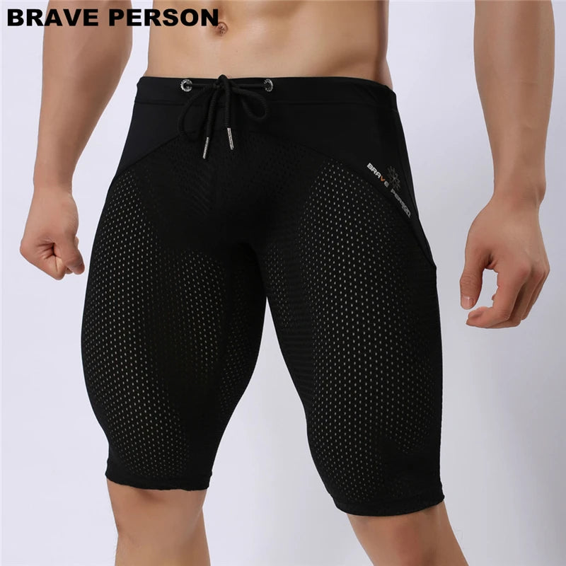 BRAVE PERSON Summer Style Shorts Breathable Mesh Men Tight Beach Shorts Men Multifunction Knee Length Board Shorts Beach Wear