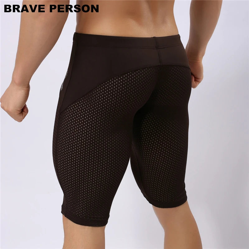 BRAVE PERSON Summer Style Shorts Breathable Mesh Men Tight Beach Shorts Men Multifunction Knee Length Board Shorts Beach Wear