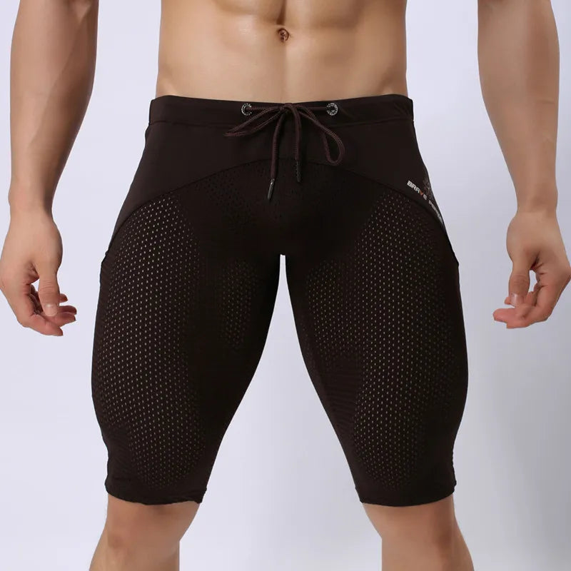 BRAVE PERSON Summer Style Shorts Breathable Mesh Men Tight Beach Shorts Men Multifunction Knee Length Board Shorts Beach Wear