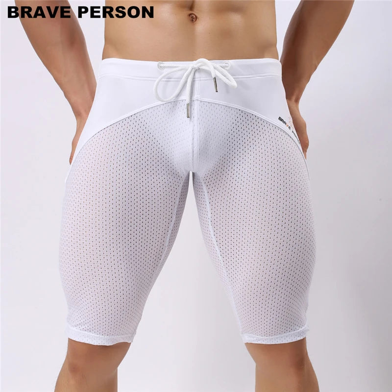 BRAVE PERSON Summer Style Shorts Breathable Mesh Men Tight Beach Shorts Men Multifunction Knee Length Board Shorts Beach Wear