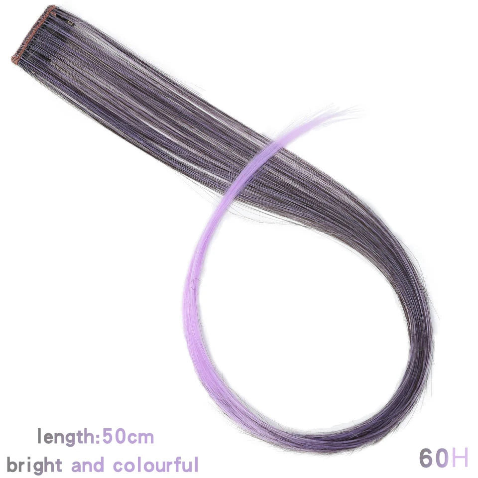 LUPU 22 Inch Synthetic Colored Highlight Hair Extensions Rainbow Long Straight Hairpieces for Women Kids Girls Purple Pink Blue