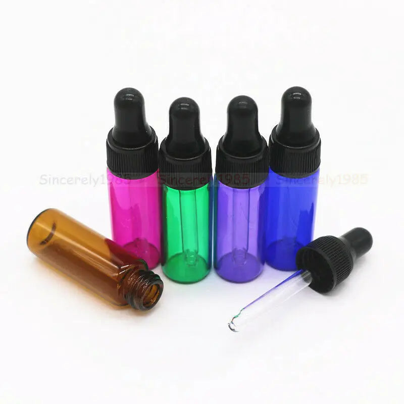 10X 1ml 2ml 3ml 5ml MIX 10 Colors Glass Dropper Bottle Refillable Portable Essential Oils Sample Vials Perfume Pipette Bottles