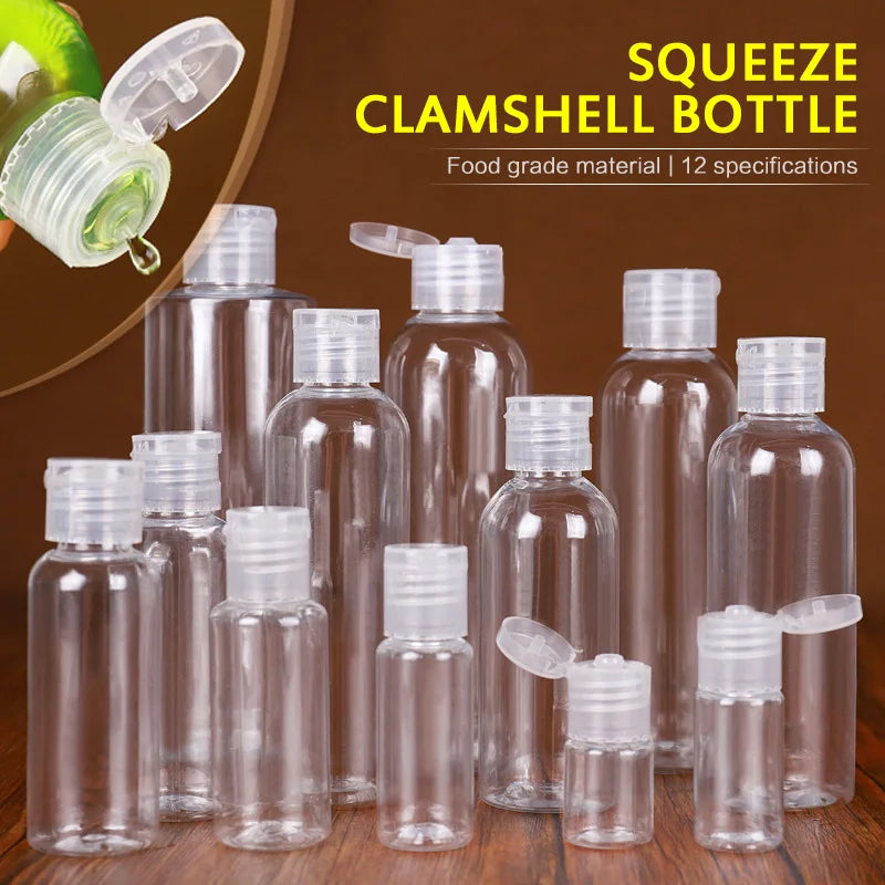 1pcs 5ml - 250ml Plastic PET Clear Flip Lid Lotion Bottles Refillable Empty Plastic Sample Bottle Butterfly Cap Makeup Tool