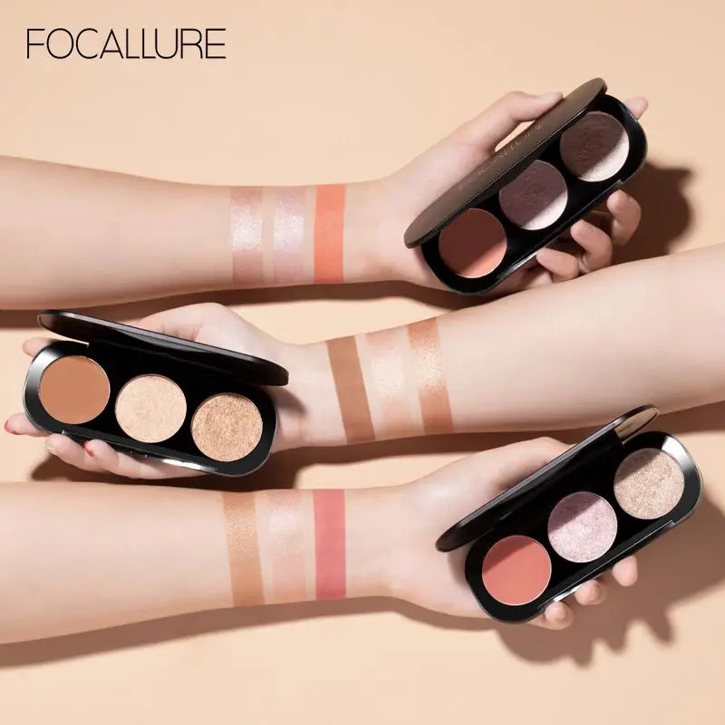 Focallure Wholesale Blusher&Highlighter Palette 3 Colors Luxury Face Contour Bronzer Makeup Set Soft Ultra Fine Powder Blusher