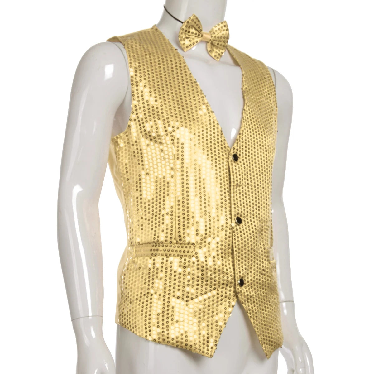 Male Sequin Blazer Button Waistcoat Vest with Bow Tie Fashion Men's Business Evening Wedding Party Glitter Sleeveless Slim Vest