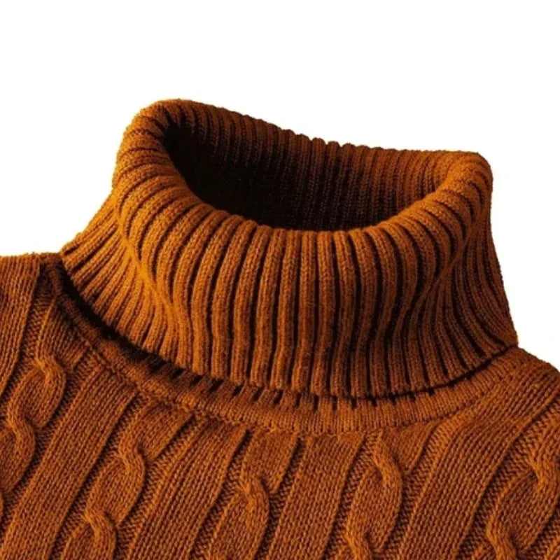 Men's High Neck Sweater Solid Color Pullover Knitted Warm Casual Turtleneck  Mens  Knitted Sweater