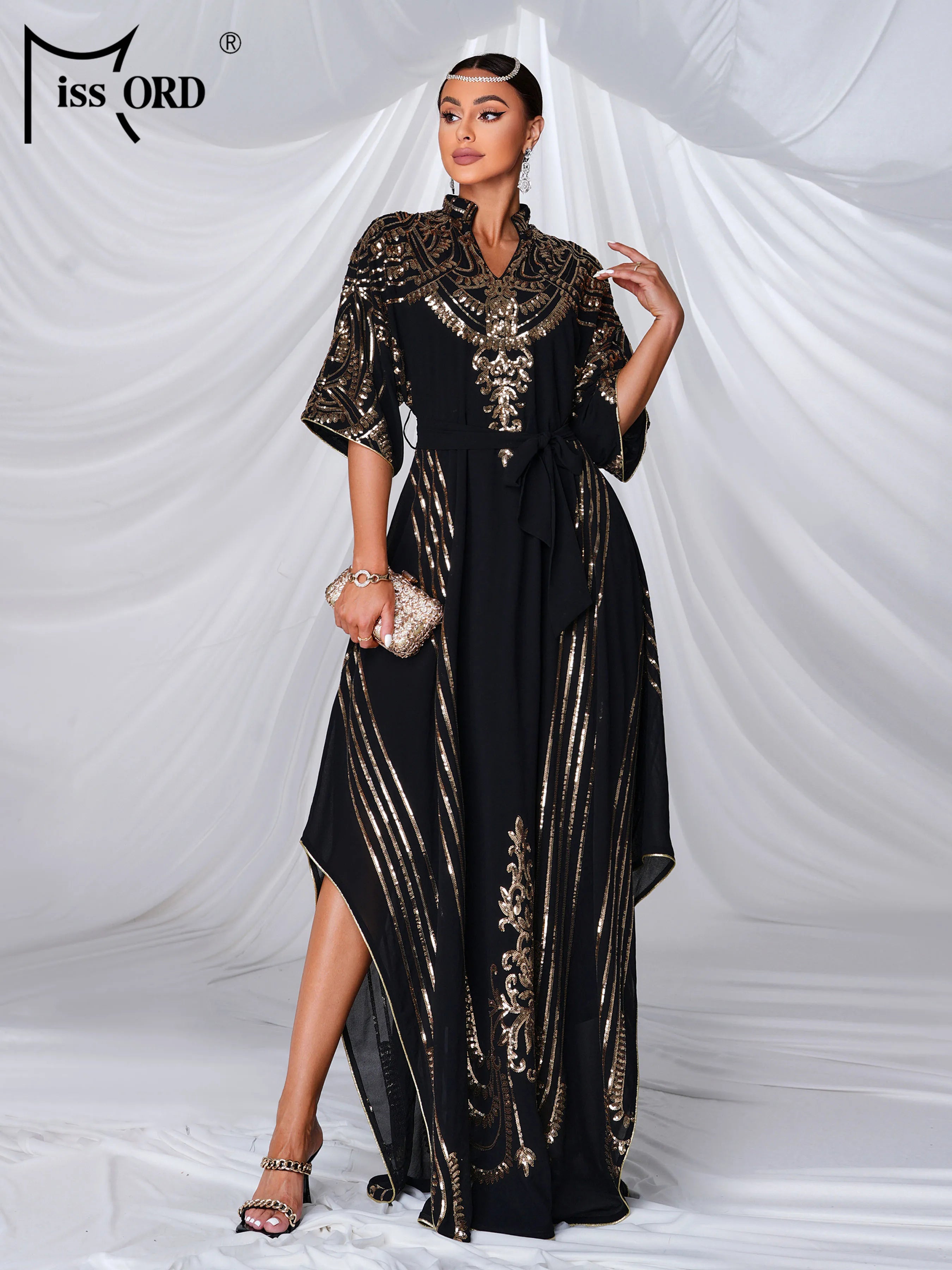 Missord 2024 New Black Church V Neck A Line Middle East Birthday Party Formal Occasion Elegant Beautiful Women's Evening Dress