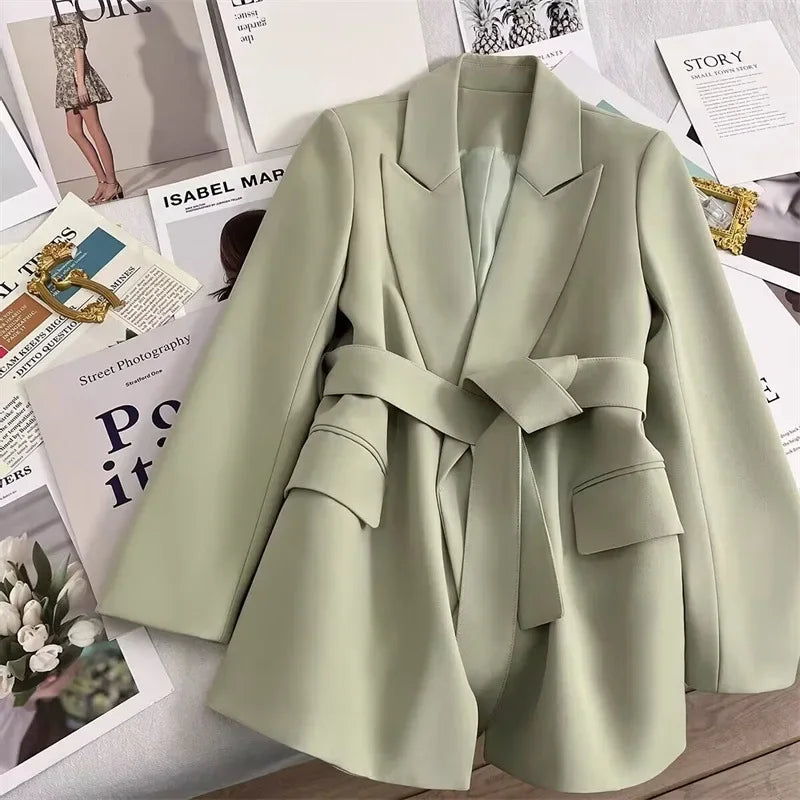 Women Blazer with Belt New in Outerwears Offcie Ladies Long Sleeve Tops Casual Coats Oversized Jacket for Women Elegant Clothing