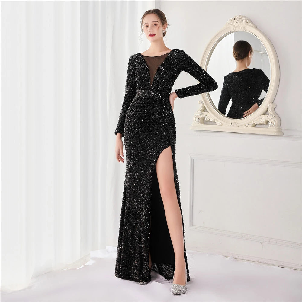 S-4XL Plus Size Ready Dresses For Formal Occasion Ladies Spring One-piece Luxury Dress 2024 Long Sleeve Sexy Wear Evening Gown