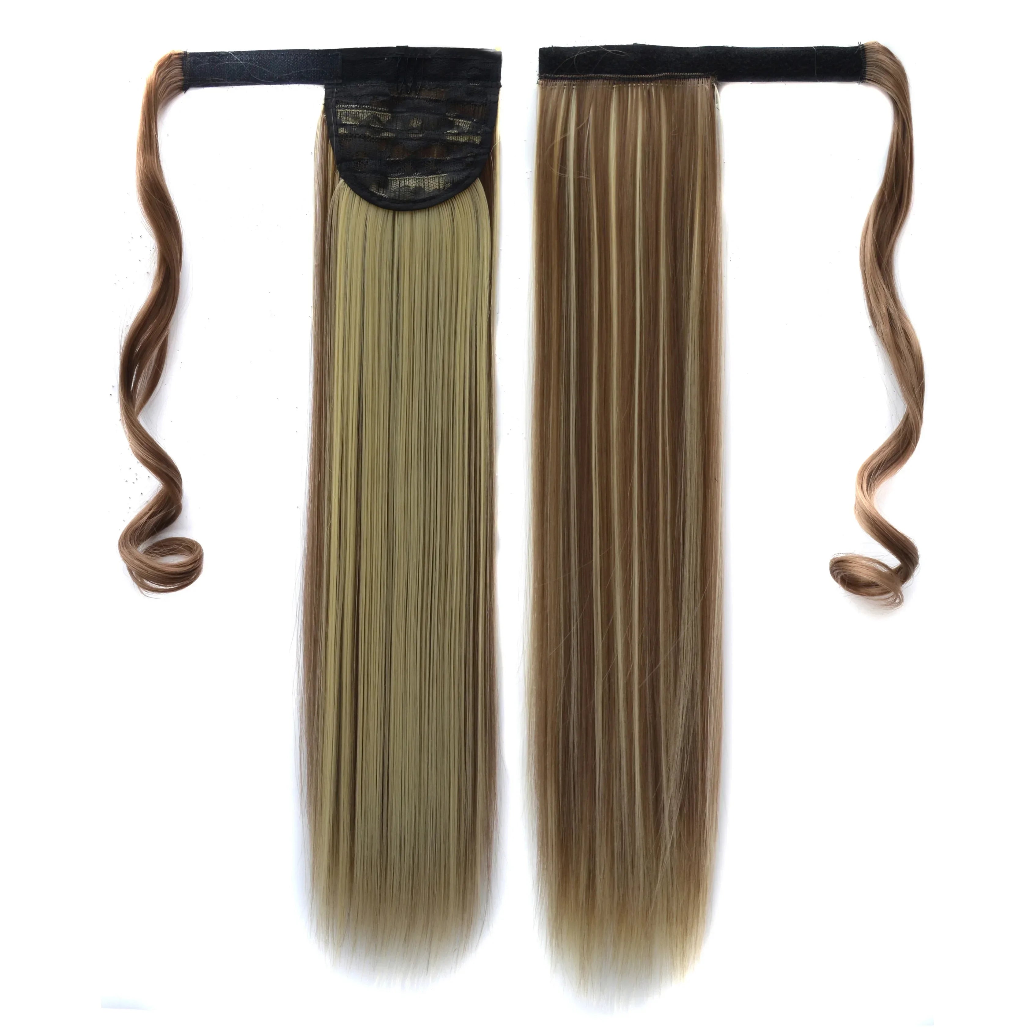 Long Straight Clip in Ponytail Extensions for Women Natural Synthetic Wrap Around Ponytail False Hair Black Straight Horse Tail