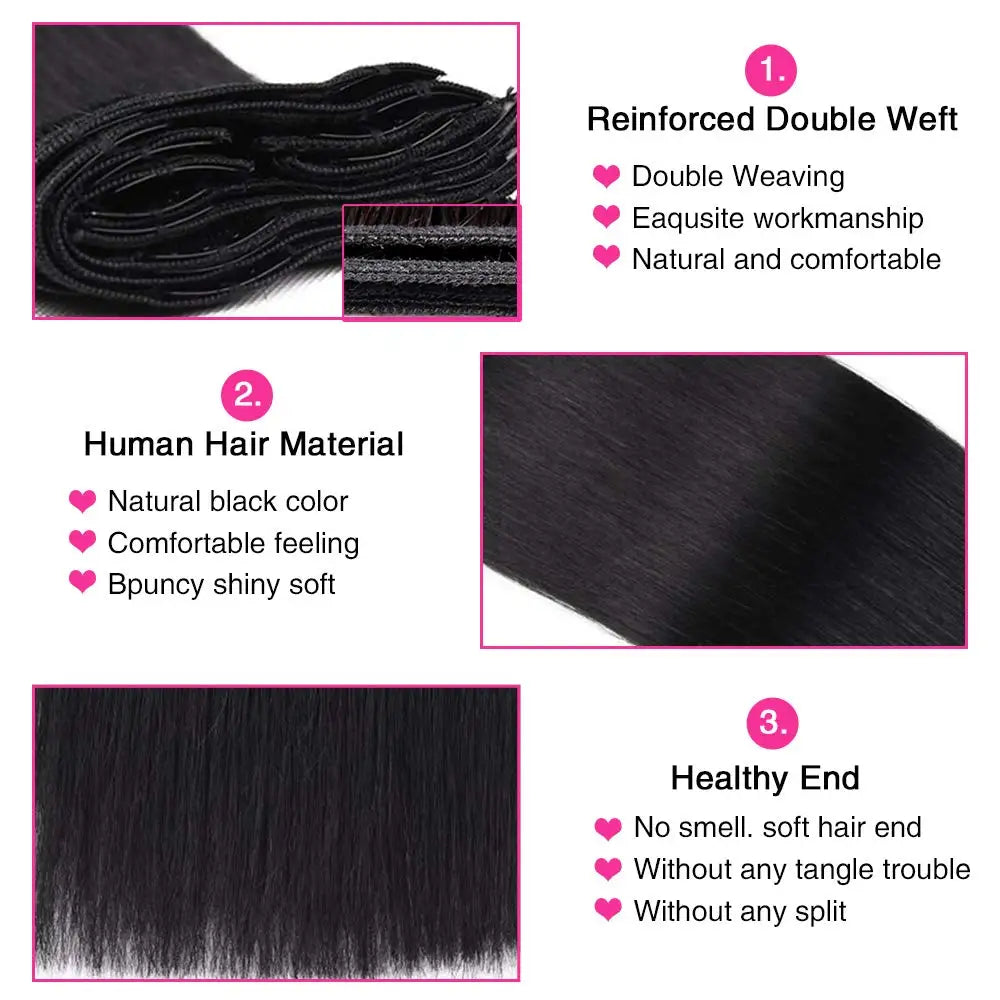 Human Clip In Hair Extension 120g 8Pcs/Set Long Straight Hair Extension 18Clips Natural Black In Thick Hairpiece For Girls Women