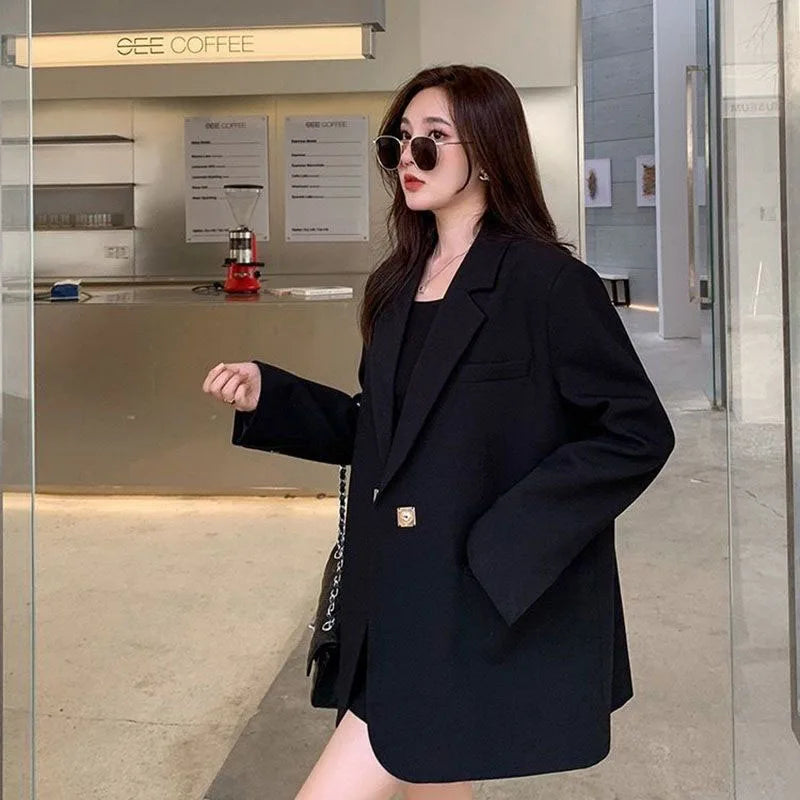 Lucyever Black Loose Blazer Jacket for Women Korean Fashion Streetwear Long Sleeve Blazers Ladies Spring Autumn Casual Suit Coat