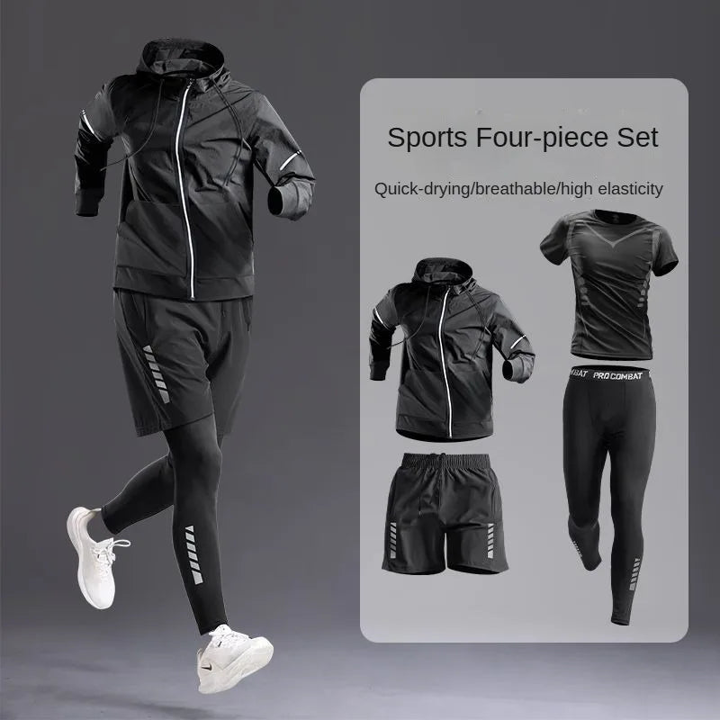 All-Season Men's Sportswear Set/Suit - Tracksuit for Running， Cycling, Fitness & Hiking，gym clothing men， jogging， boxing，5 pcs