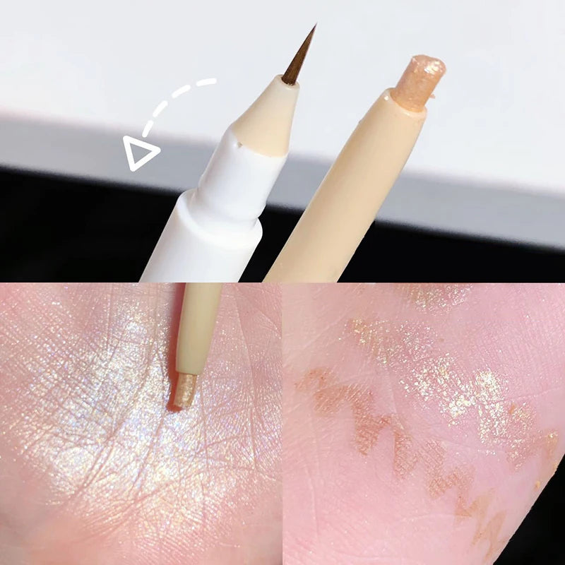 Double Ended Lying Silkworm Pencil Highlighter Makeup Pen Under Eye Highlighter Enlarge Eyes Makeup Stick Slim & Soft Tip