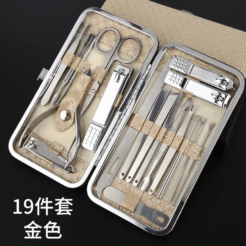 19PCS Professional Pedicure Nail Scissors Tool Nail Clipper Set Stainless Steel Manicure Cutter Trimmer Ear Spoon Nail Clipper