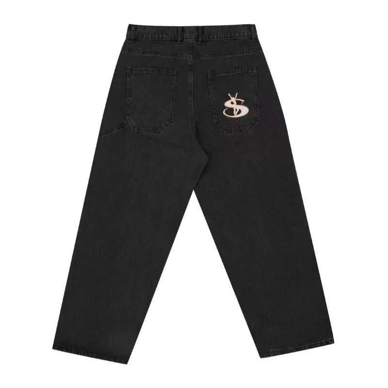 Straight Jeans Men and Women American Skateboarding Niche Couple Pants Trend Loose Embroidery Trend Street Skateboarding Pants