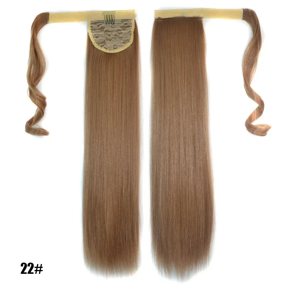 Long Straight Clip in Ponytail Extensions for Women Natural Synthetic Wrap Around Ponytail False Hair Black Straight Horse Tail