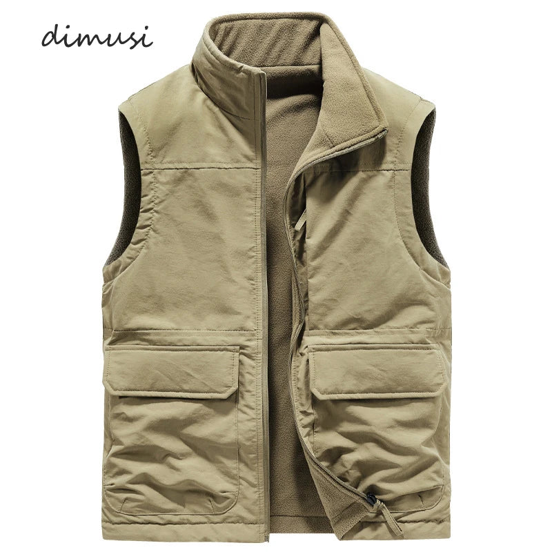 DIMUSI Winter Men's Sleeveless Jackets Male Reversible Warm Waistcoats Casual Outwear Men Fleece Thermal Soft Vests Clothing 6XL