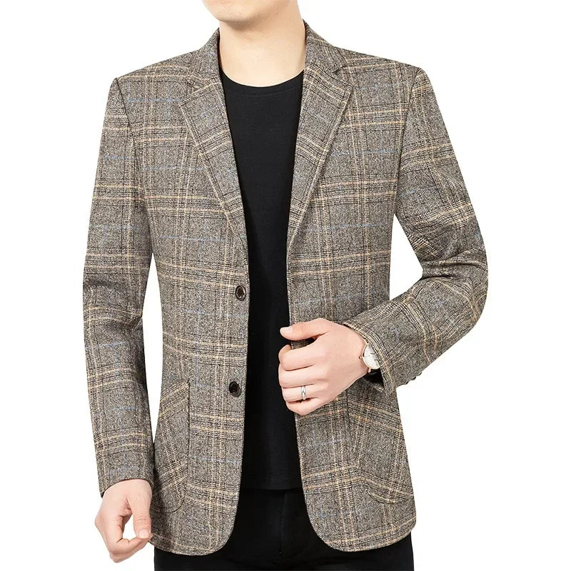 New Spring Autumn Men Plaid Business Blazers Jackets Casual Suits Coats High Quality Male Slim Blazers Jackets Coats Size 4XL