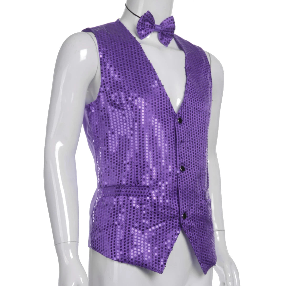 Male Sequin Blazer Button Waistcoat Vest with Bow Tie Fashion Men's Business Evening Wedding Party Glitter Sleeveless Slim Vest