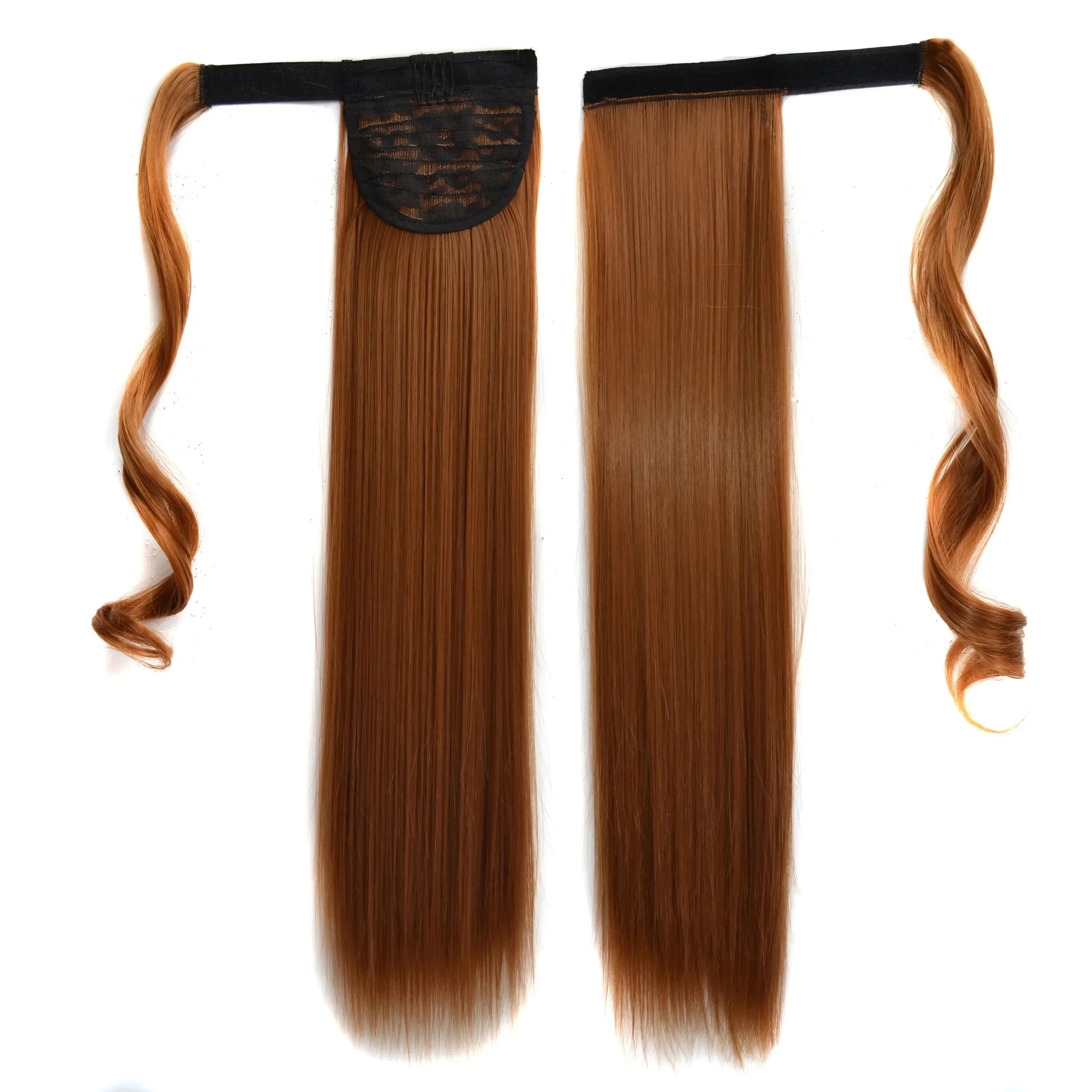 Long Straight Clip in Ponytail Extensions for Women Natural Synthetic Wrap Around Ponytail False Hair Black Straight Horse Tail