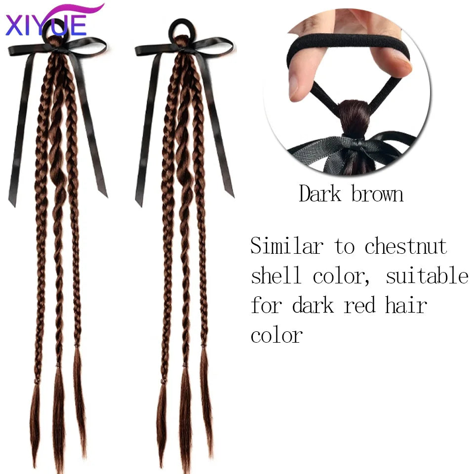 XIYUE  Synthetic Braided Twist Braids ponytail Hair Extension Black Natural Wig Long Ponytail Hair Band Rubber Band Women's Wig