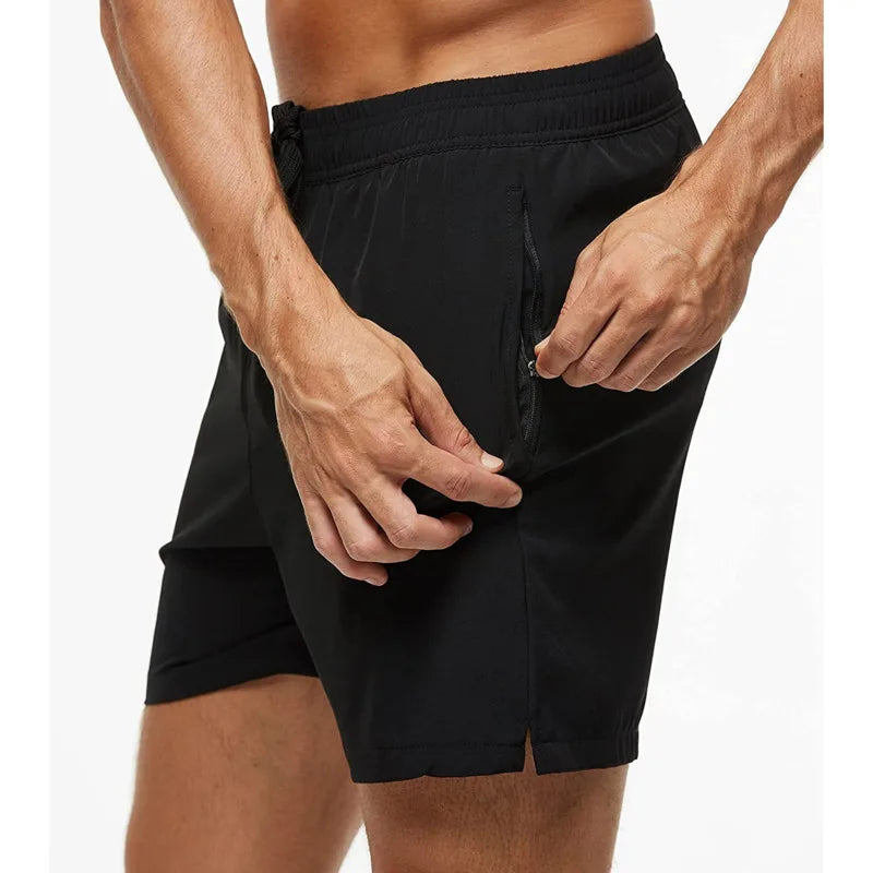 Summer  Men's Swim Trunks  Beach Shorts Elastic Closure Quick Dry Short Pants With Zipper Pockets