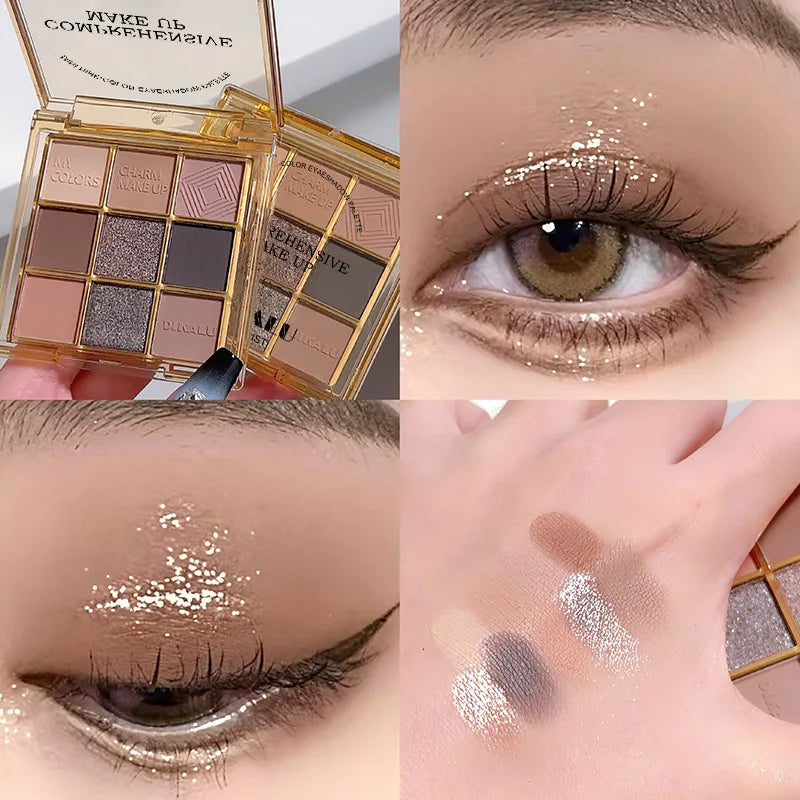 9 Colors Glitter Eye Shadow Palette Luxury Brand Design Shiny Sequins Shadow Eye Pigments Long Lasting Cheap Women Makeup 2024