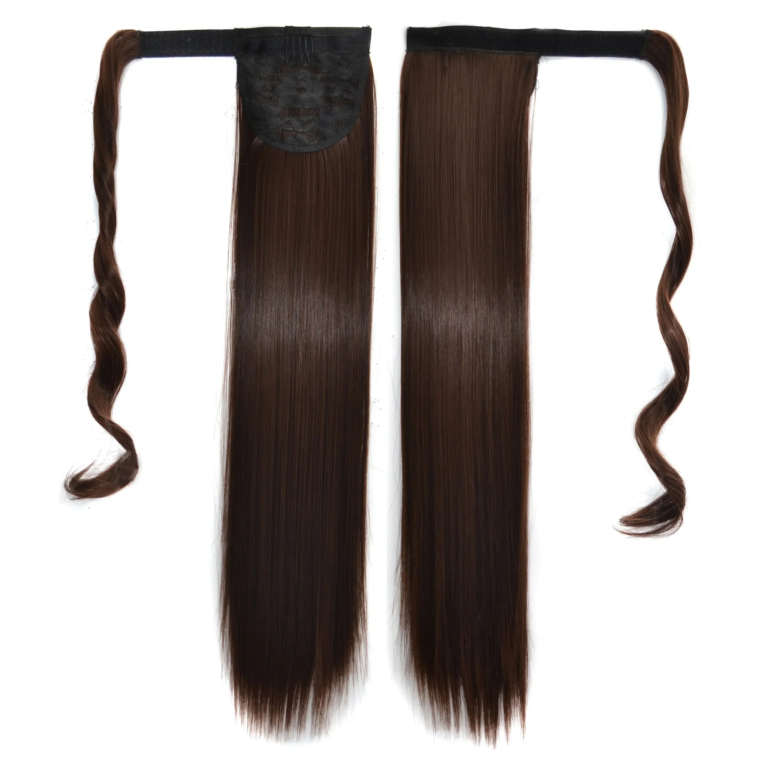 Long Straight Clip in Ponytail Extensions for Women Natural Synthetic Wrap Around Ponytail False Hair Black Straight Horse Tail