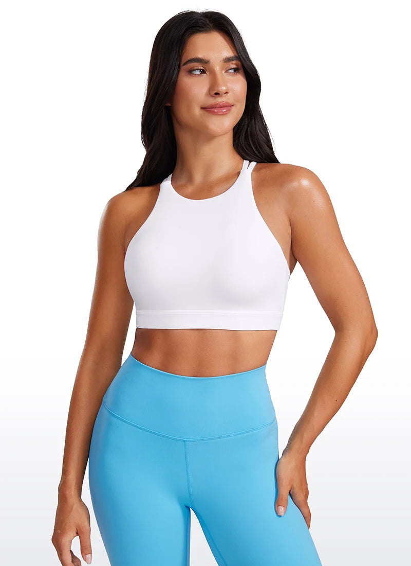 CRZ YOGA Womens Butterluxe High Neck Longline Sports Bras - Criss Cross Wireless Yoga Bra Padded Workout Crop Top